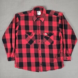 Big Bill Flannel Shirt Mens XL Button-Up Red Plaid Heavyweight USA Made *READ